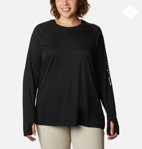 Women's Columbia PFG Tidal Tee Hoodie Black | Plus Size CA-G6041